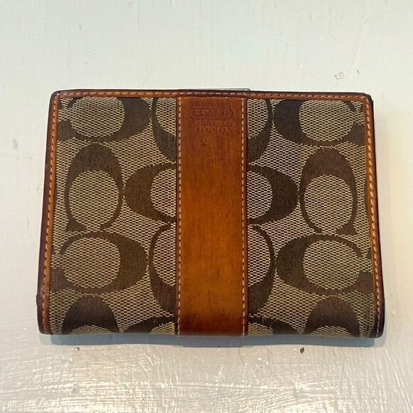 COACH KISSLOCK WALLET Brown Monogram Leather/Fabric - Picture 1 of 5